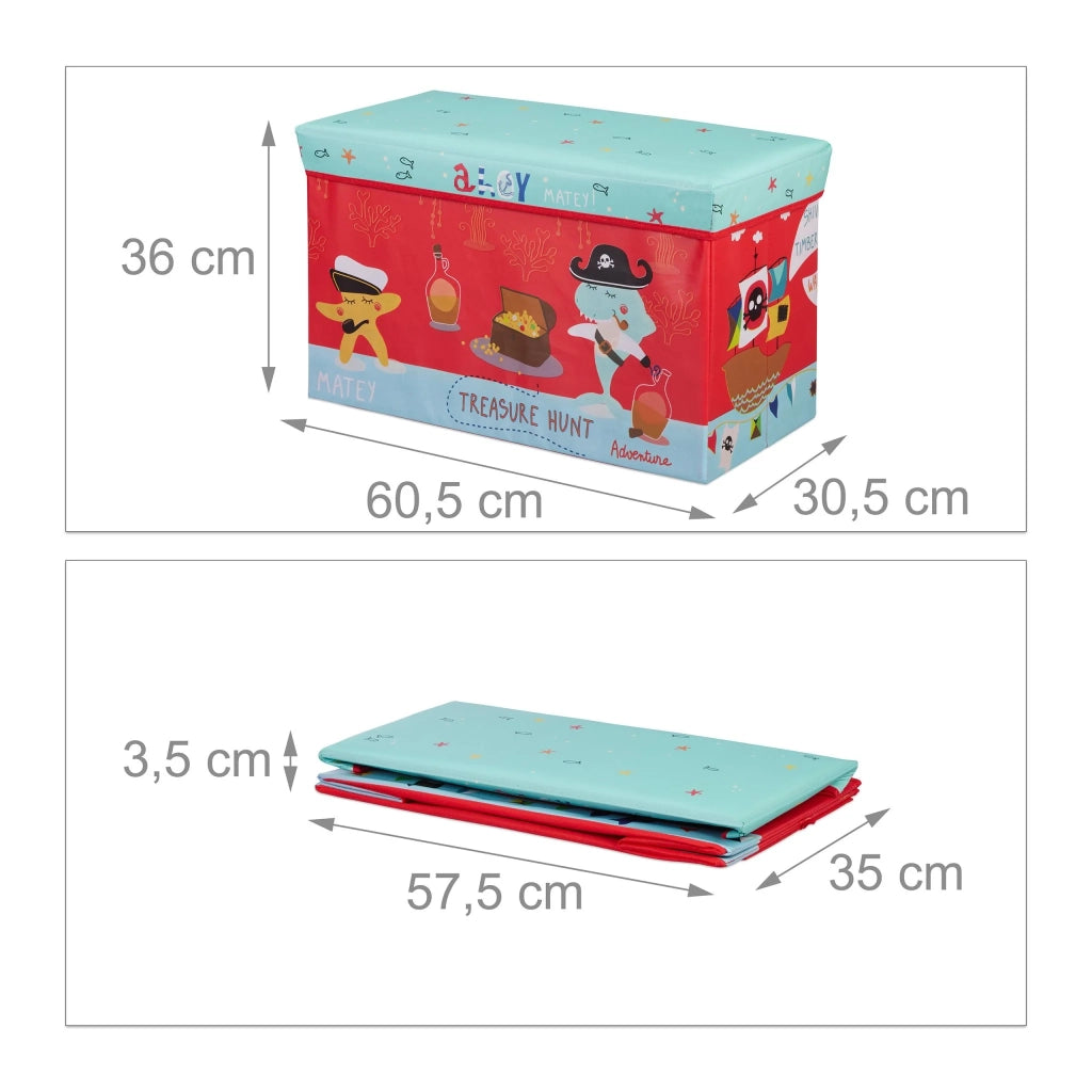Pouf contenitore portagiochi per bambini portaoggetti pieghevole 36 x 60,5 x 30,5 cm in poliestere rosso 13_0006333