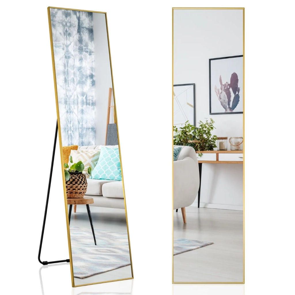 Specchio a figura intera 160 x 40 x 2 cm vetro infrangibile con cornice in lega di alluminio design contemporaneo in oro 20_0012877