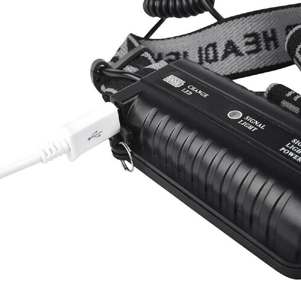 Trade Shop - Torcia Frontale 5 Led Ricaricabile 6 Modalità Di Illuminazione Escursioni Pesca -