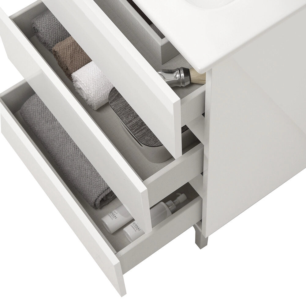 Mobile bagno a terra 80 cm in bianco lucido con lavabo e specchio Leda
