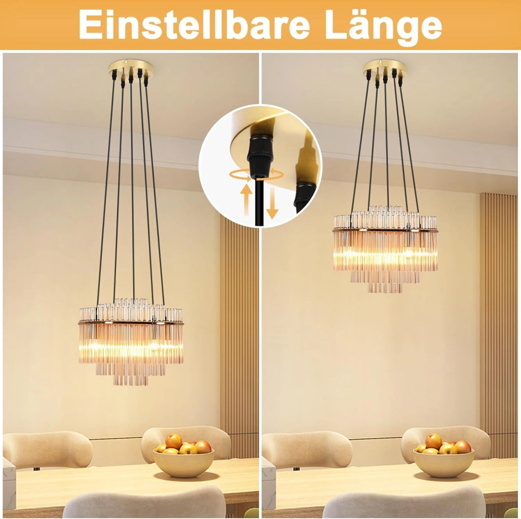 Lampada a sospensione ZMH Vintage 5 Luci E27 in Vetro Dorato (senza Lampadine)