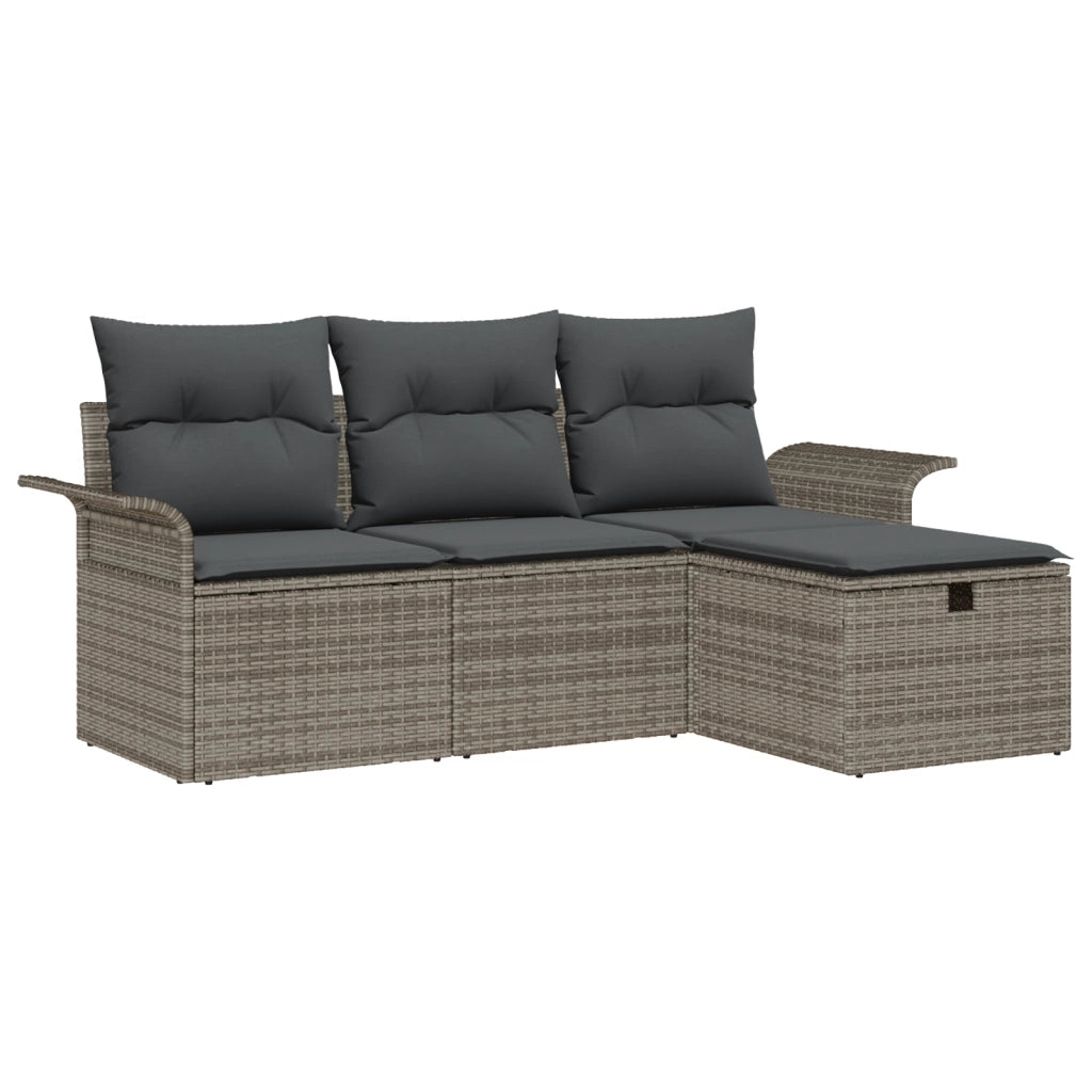 Set di Divano da Giardino a 4 Pezzi con Cuscini Grigi in Polyrattan