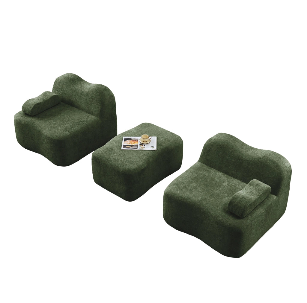 Divano angolare modulare in velluto verde con pouf; 192x167x70 cm; senza montaggio