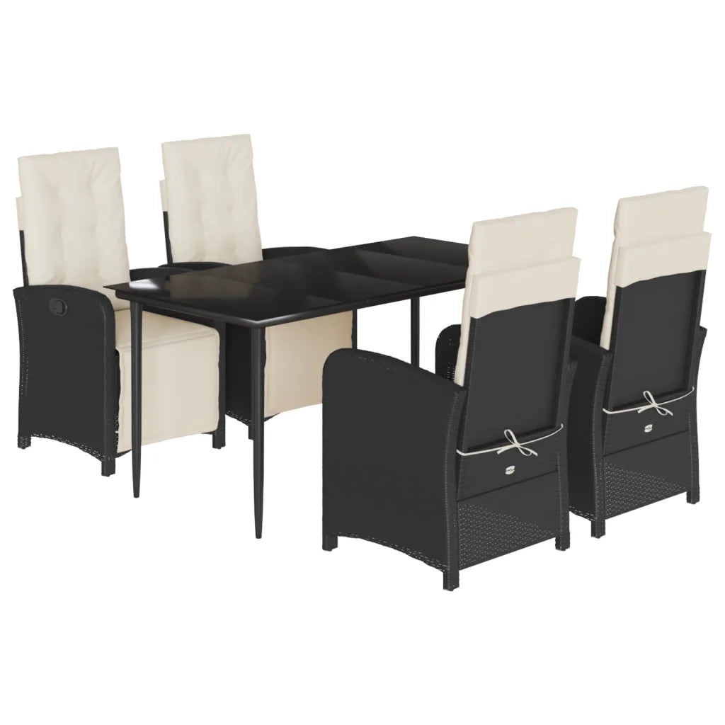 Set da Pranzo da Giardino 5 pz Nero con Cuscini in Polyrattan