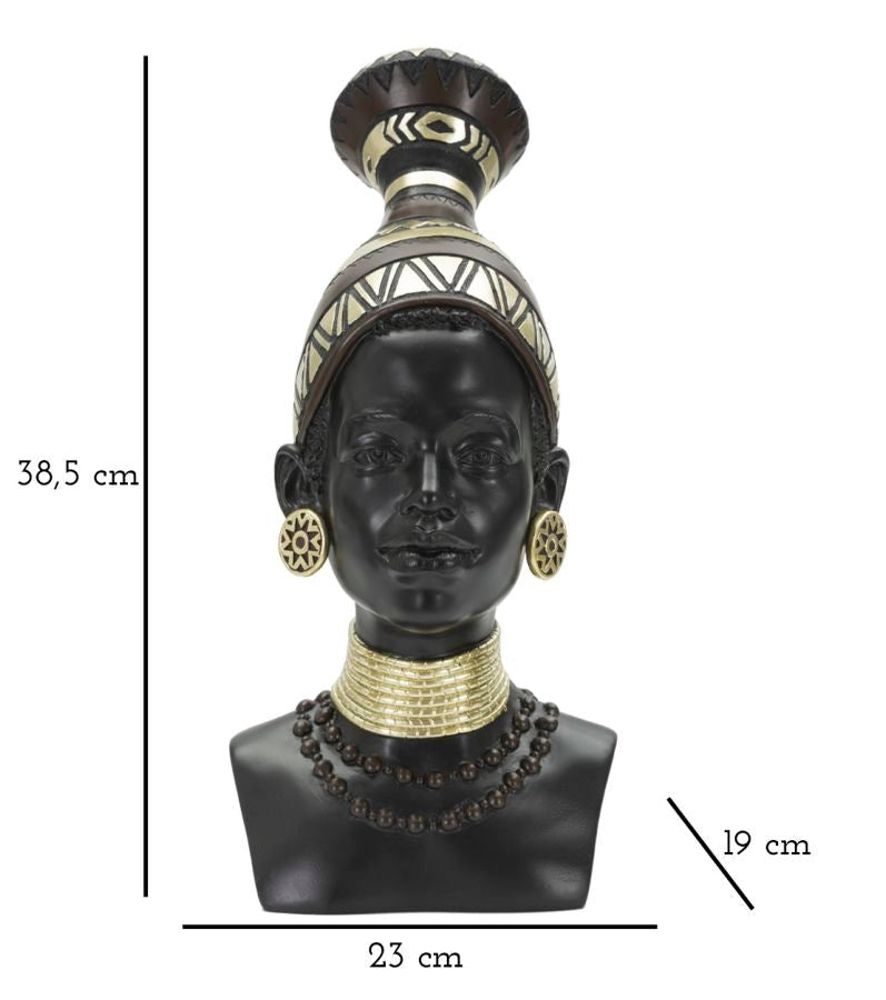 Statua Donna Masai Tribu 23x38,5x19 cm in Poliresina Nero/Oro