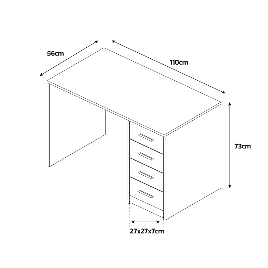 Cassiopea - Scrivania con 4 Cassetti 110x56x73 cm per PC da Ufficio in Legno Nero
