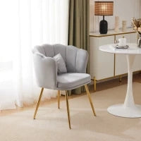 Poltrona Design Moderna in Velluto per Soggiorno con Schienale a Petalo e Gambe Metalliche Dorate, Cuscino a Farfalla, Grigio