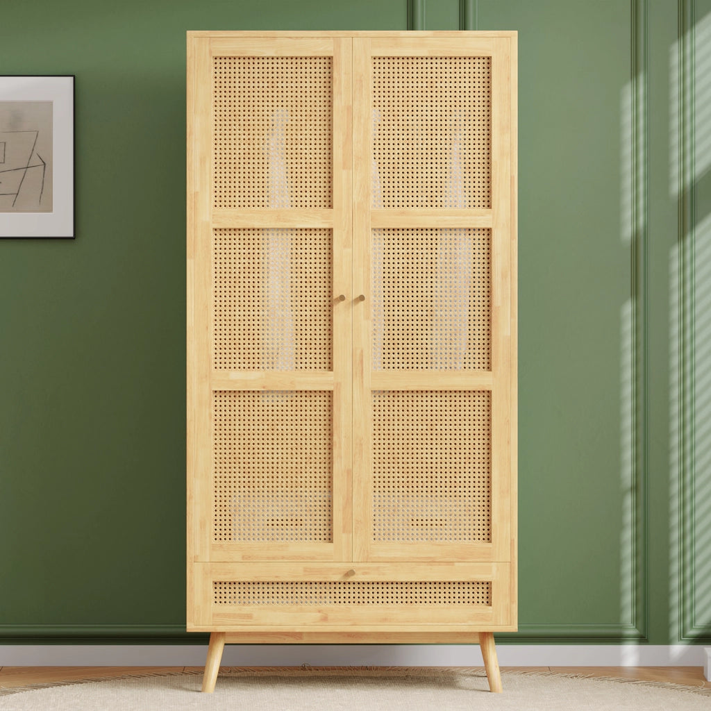 Armadio 2 ante con bastone appendiabiti e vano inferiore - 90x45x183 cm - naturale