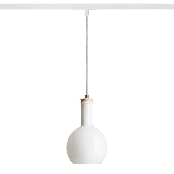 Lampadario PULIRE RD per binario monofase vetro opalino/legno 230V E14 28W