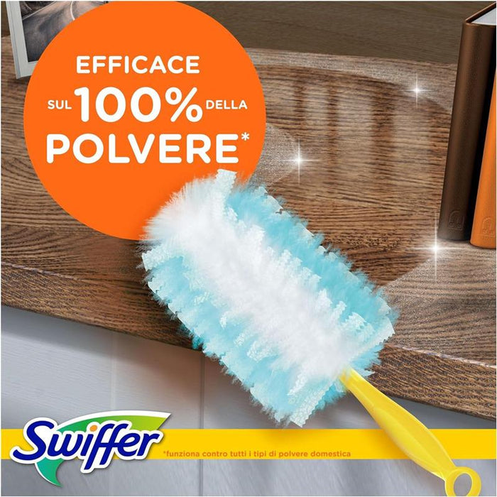 KIT SWIFFER PIUMINO CATTURAPOLVERE (1 MANICO + 7 RICAMBI) EFFICACE SUL 100% DELLA POLVERE