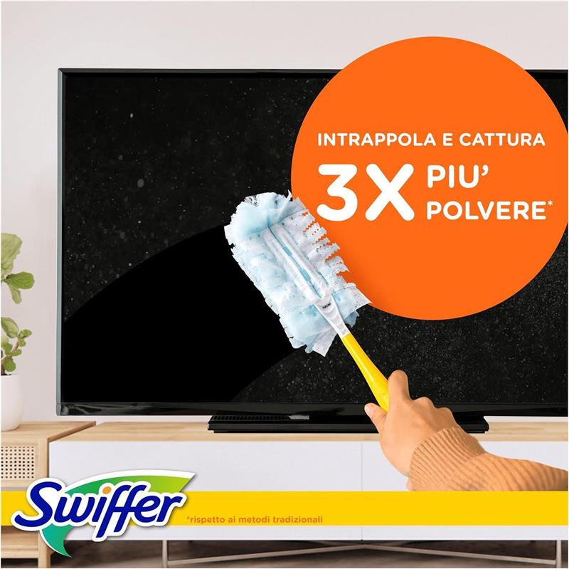 KIT SWIFFER PIUMINO CATTURAPOLVERE (1 MANICO + 7 RICAMBI) EFFICACE SUL 100% DELLA POLVERE