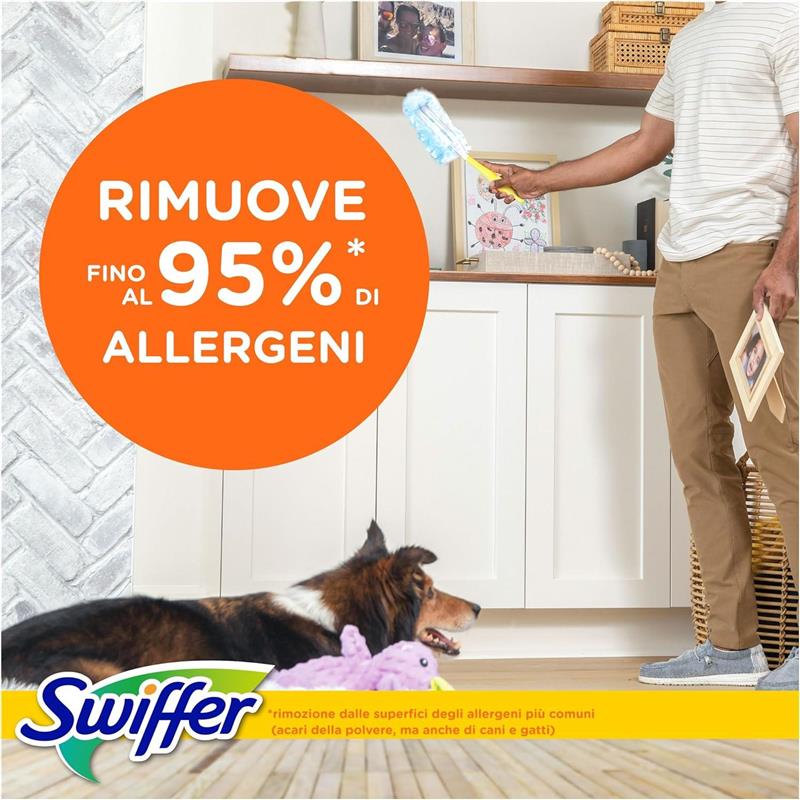 KIT SWIFFER PIUMINO CATTURAPOLVERE (1 MANICO + 7 RICAMBI) EFFICACE SUL 100% DELLA POLVERE