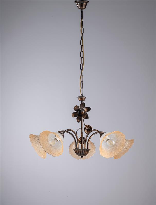 LAMPADARIO DESIGN MODERNO IN METALLO COLORE MARRONE E ORO E14 5 LUCI 46 WATT