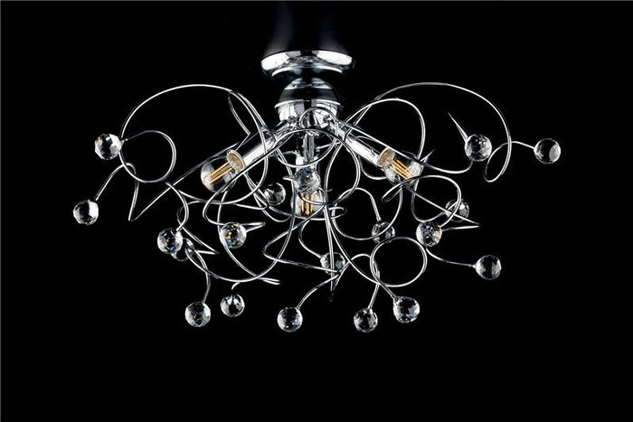 LISBONA PLAFONIERA DESIGN MODERNO IN METALLO COLORE CROMATO E14 3 LUCI 46 WATT 34HX61X56 CM