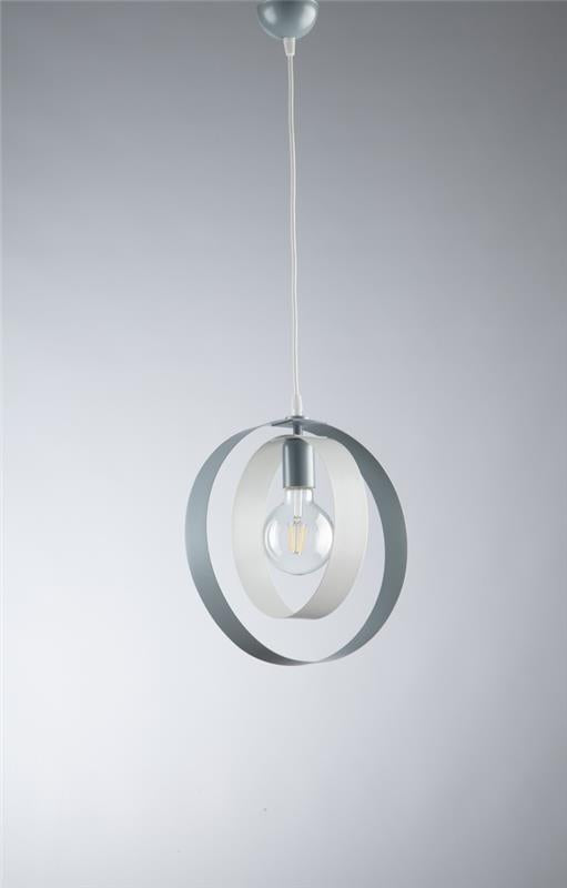 ALICE LAMPADA A SOSPENSIONE IN METALLO DESIGN MODERNO COLORE BIANCO E CROMATO E27 1 LUCE 57 WATT 30X30X30 CM