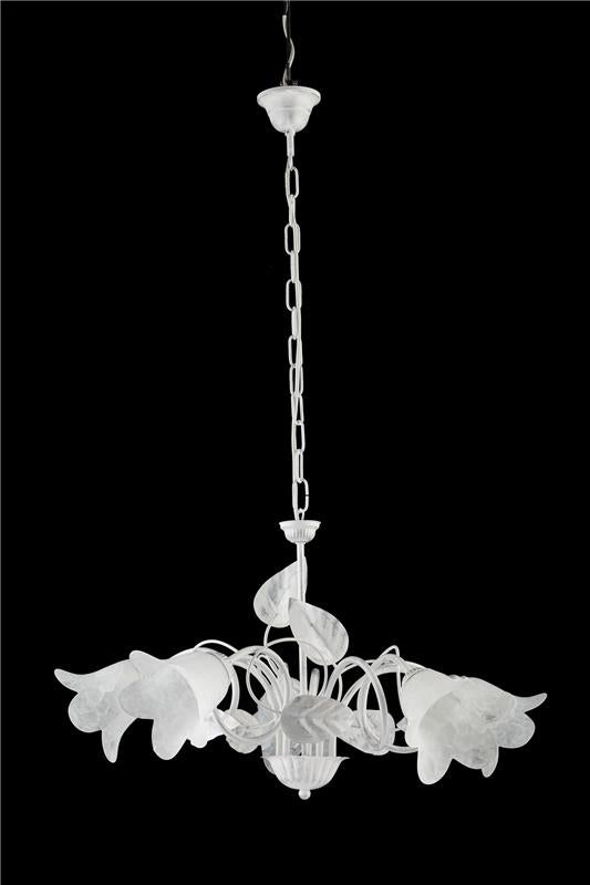 LAMPADARIO A SOSPENSIONE IN METALLO DESIGN MODERNO COLORE BIANCO E ARGENTO E14 5 LUCI 46 WATT