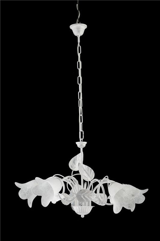 LAMPADARIO A SOSPENSIONE IN METALLO DESIGN MODERNO COLORE BIANCO E ARGENTO E14 5 LUCI 46 WATT