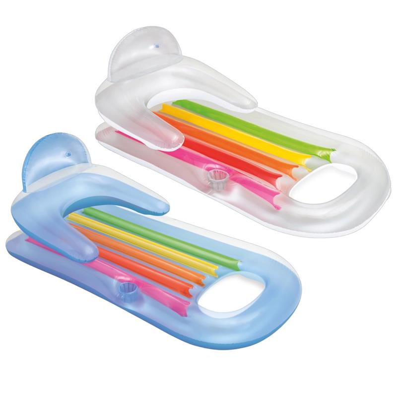 GONFIABILE A FORMA DI POLTRONA ABBRONZANTE 160X85 CM CON SCHINALE E POGGIATESTA + PORTABOTTIGLIA COLORI ASSORTITI