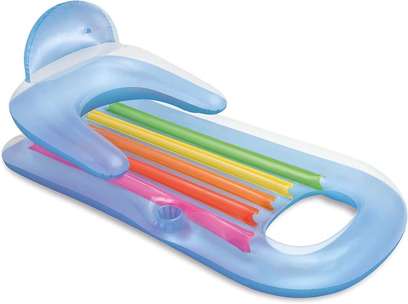 GONFIABILE A FORMA DI POLTRONA ABBRONZANTE 160X85 CM CON SCHINALE E POGGIATESTA + PORTABOTTIGLIA COLORI ASSORTITI