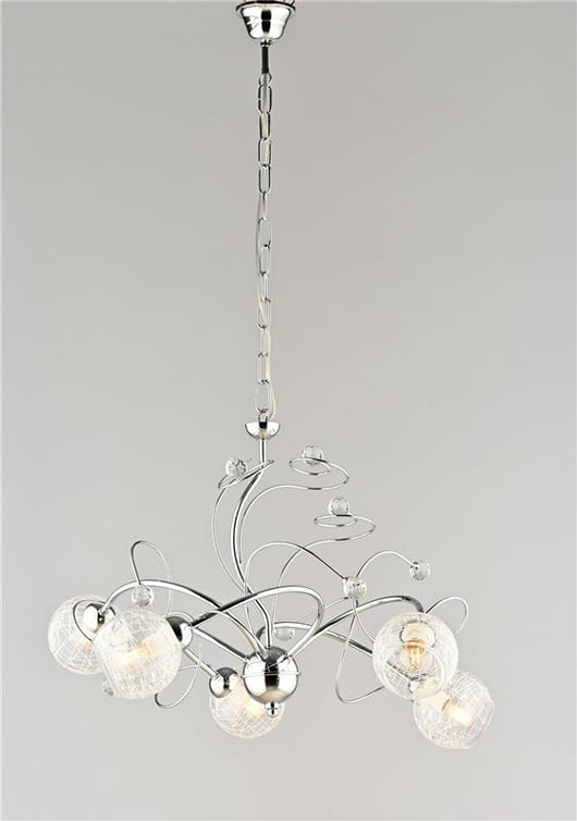 CRISTINA LAMPADARIO IN METALLO DESIGN MODERNO COLORE CROMATO E14 5 LUCI 46 WATT 57X57X49 CM
