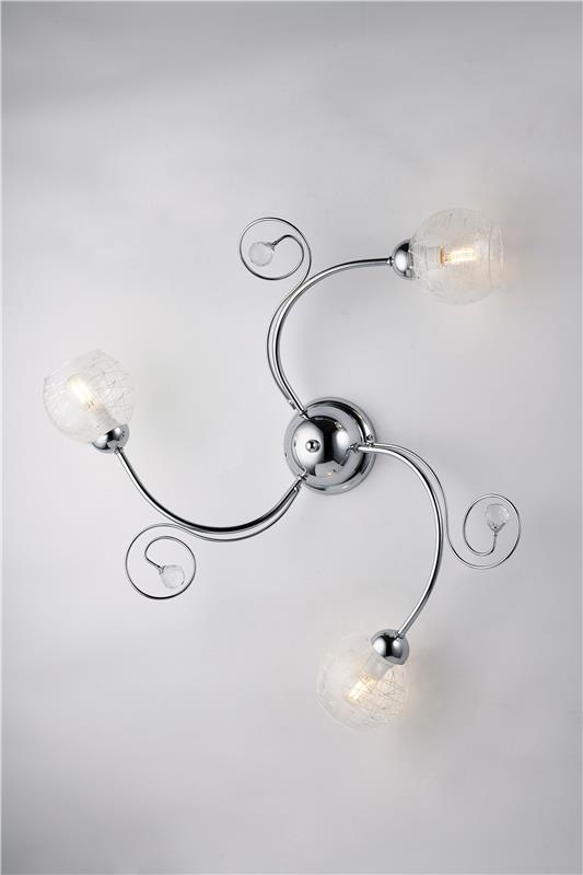 PLAFONIERA DESIGN MODERNO IN METALLO COLORE CROMATO E14 3 LUCI 46 WATT 65X65X23 CM