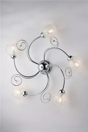 PLAFONIERA DESIGN MODERNO IN METALLO COLORE CROMATO E14 5 LUCI 46 WATT 65X65X23 CM