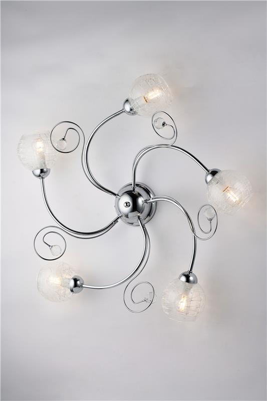 PLAFONIERA DESIGN MODERNO IN METALLO COLORE CROMATO E14 5 LUCI 46 WATT 65X65X23 CM