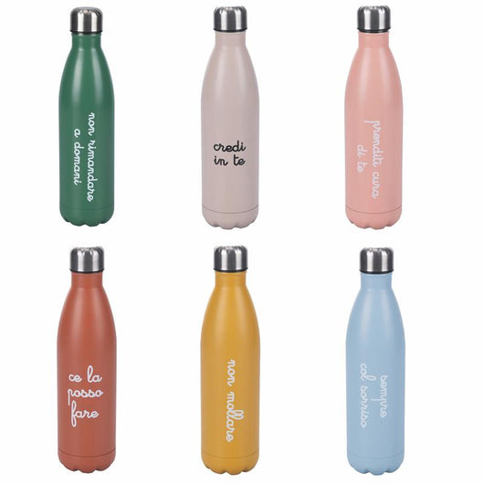 BOTTIGLIA TERMICA 24H 750 ML - 6 COLORI ASSORTITI IN ACCIAIO INOX TAPPO IN PP 24 ORE DI POTERE TERMICO MISURE: Ø 7 X H. 31 CM