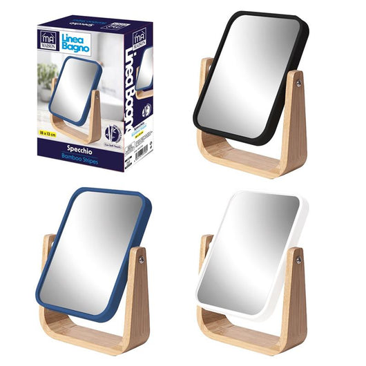 MAURY'S SPECCHIO STRIPES 18X13 CM CON BASE IN BAMBOO, SPECCHIO BASCULANTE DA TAVOLO COLORI ASSORTITI