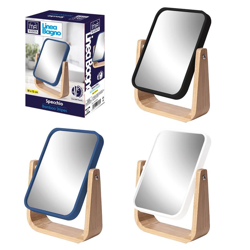 MAURY'S SPECCHIO STRIPES 18X13 CM CON BASE IN BAMBOO, SPECCHIO BASCULANTE DA TAVOLO COLORI ASSORTITI