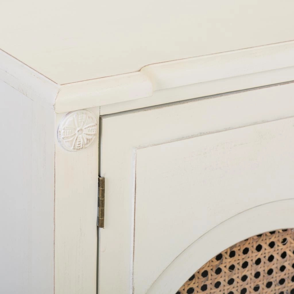Mobile da ingresso in legno con griglie bianche 80x38x90h