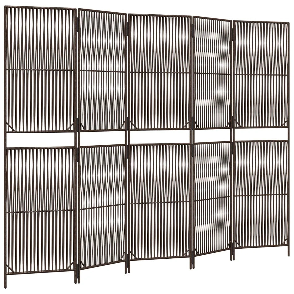 Divisorio per Ambienti | Divider per stanze | Paravento a 5 Pannelli Marrone in Polyrattan