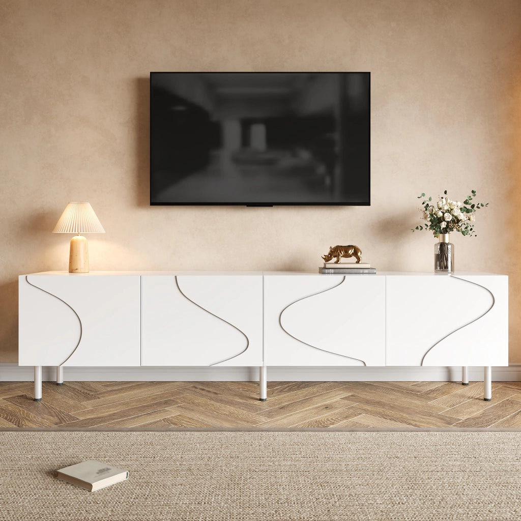 Mobile TV con 4 ante; push-to-open e passacavi - per soggiorno - 170 x 35 x 50 cm - bianco