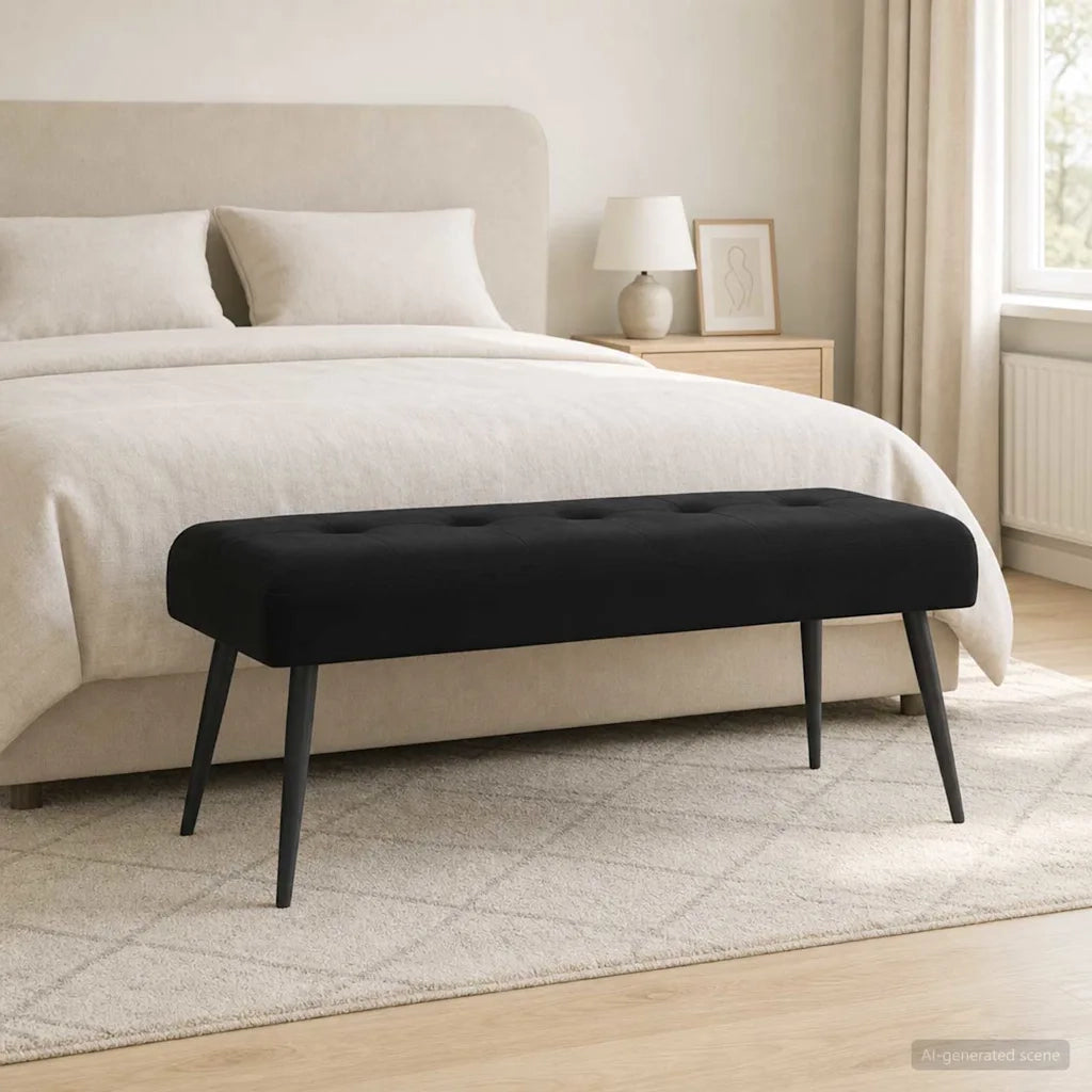 Panchina con bottoni imbottiti Nero 110 x 40 x 46 cm Velluto 42038535