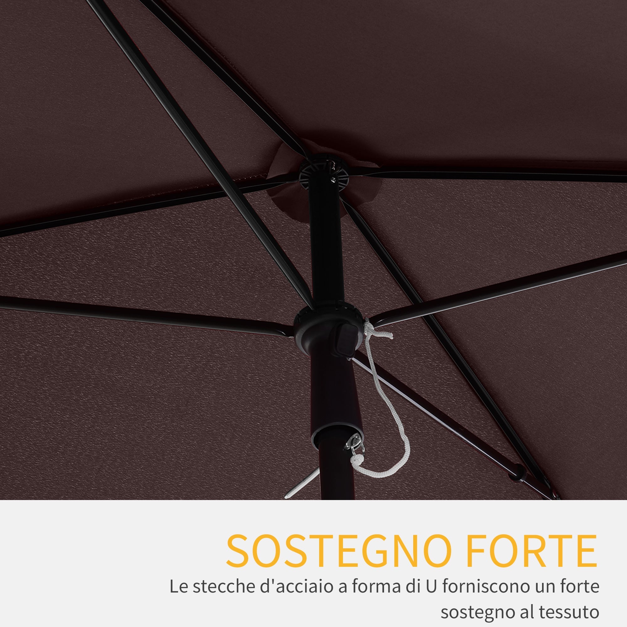 Ombrellone da Giardino 2x1.25 m Palo Ø28 mm in Alluminio Inclinabile Marrone