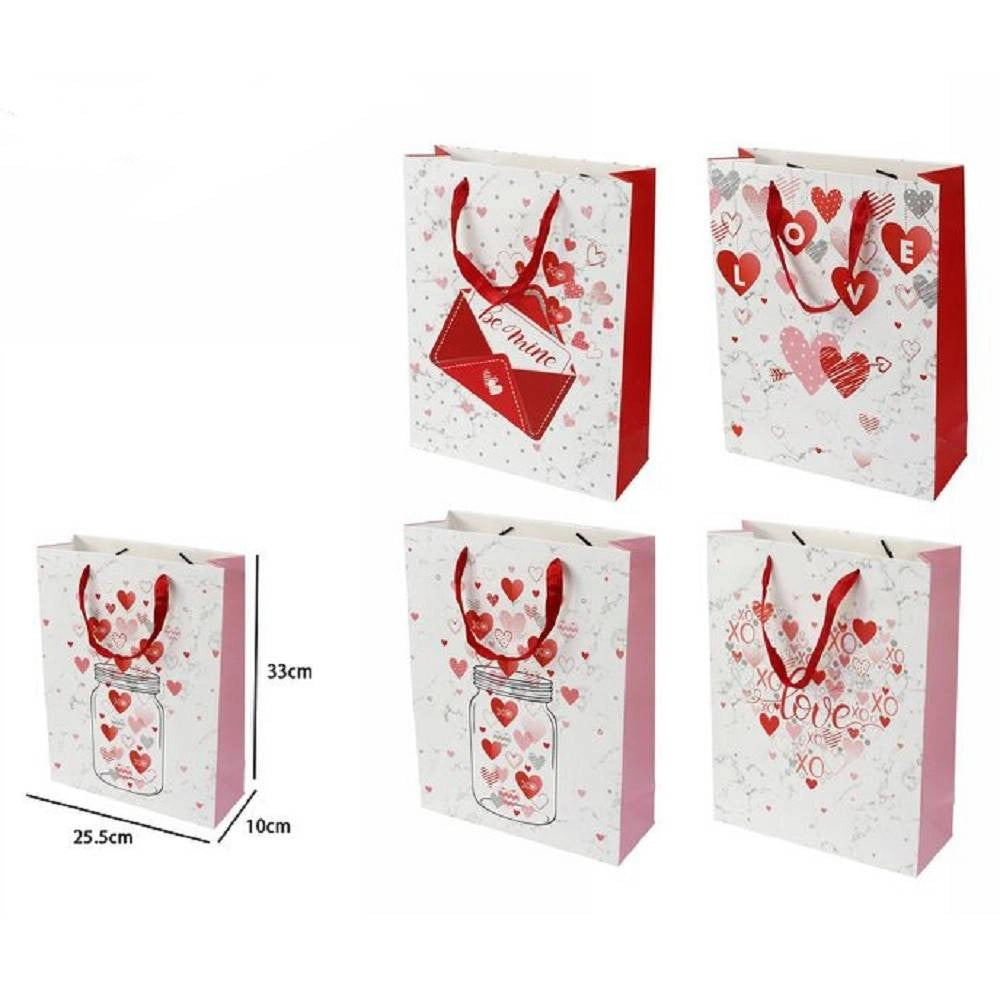Trade Shop - Set 6 Buste Regalo Sacchetto San Valentino 25.5x33x10cm 71088 Fantasie Assortite -