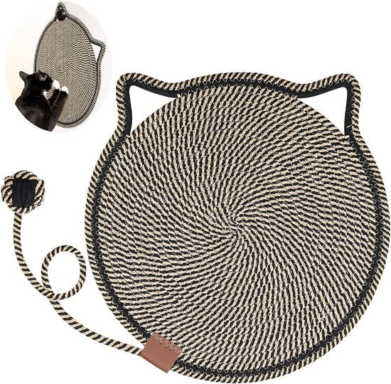 Mat Ronzio per Gatti - Mat - mat per gatti - Filo Naturale di Cotone - Modello Orizzontale per Pavimento - Protegge Mobili & Tappeti - 40 cm - Tessuto a Rilievo Nero