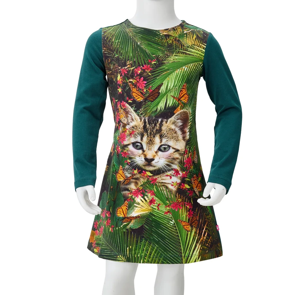 Abito da Bambina a Maniche Lunghe Verde Scuro 128 CFW6565199