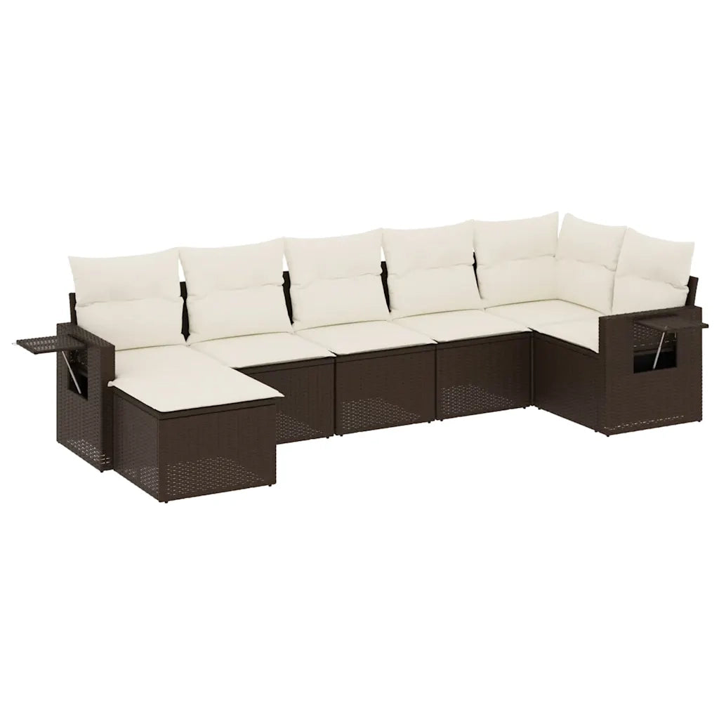 Set Divani da Giardino 7 pz con Cuscini Marrone in Polyrattan 3220482