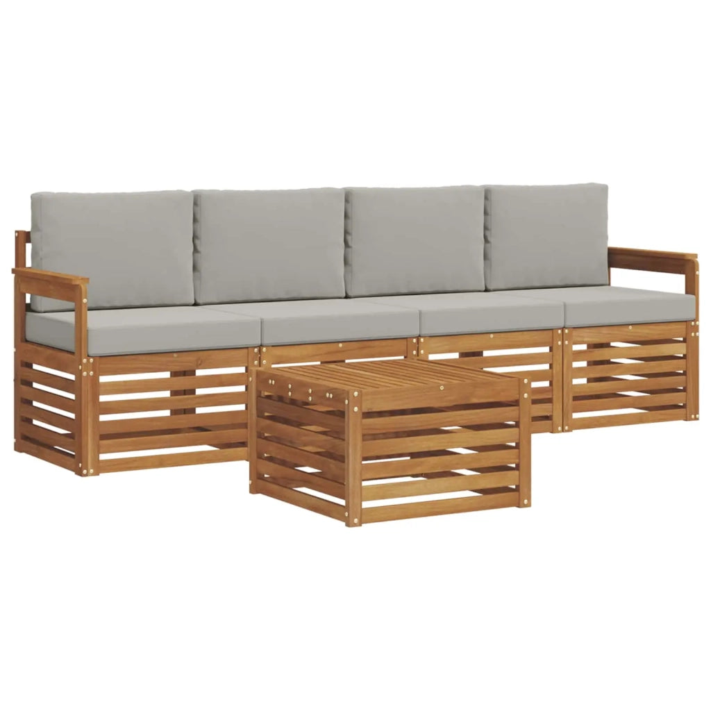 Set divani con cuscino 5 pcs Grigio Naturale e Chiaro 3374316