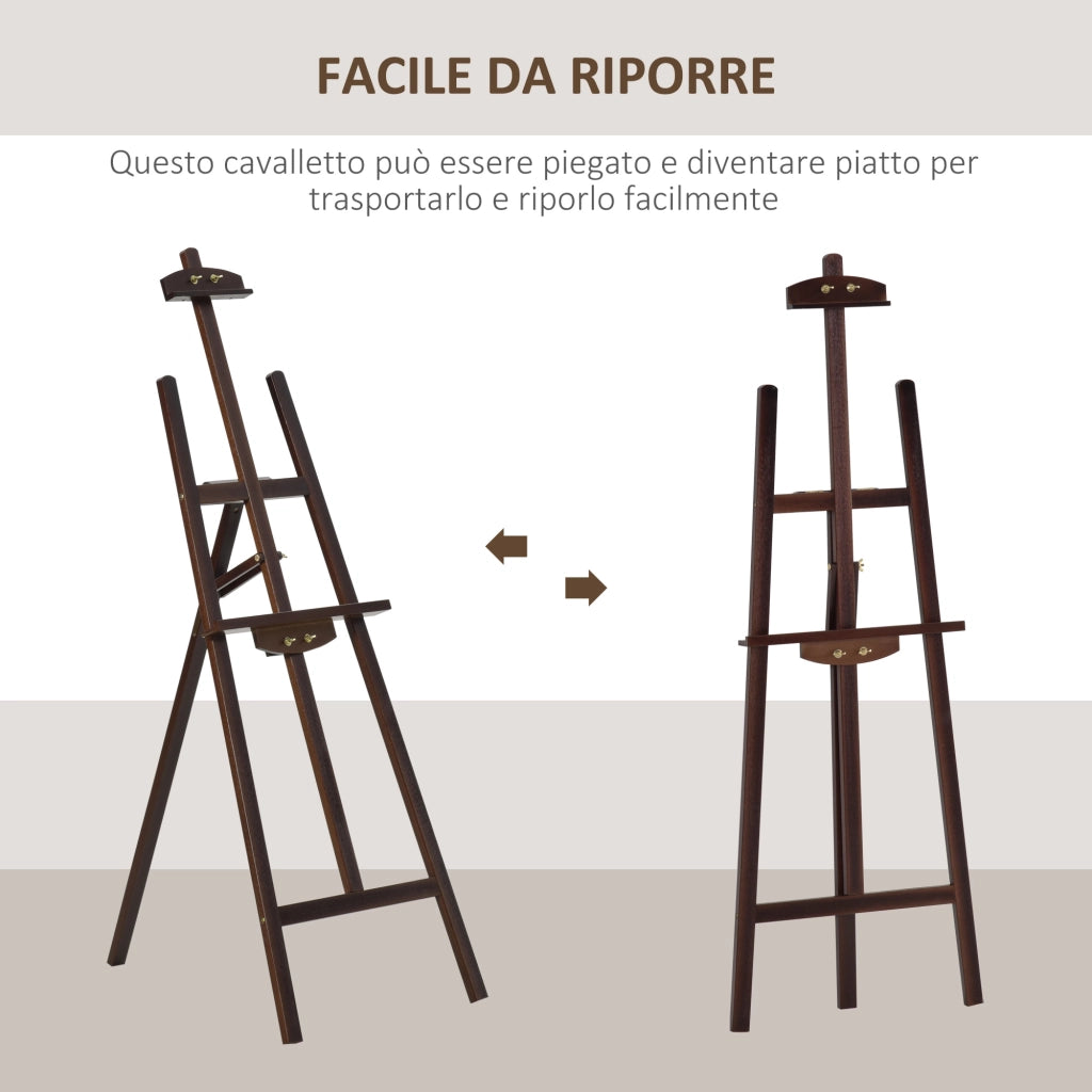 Easycomfort Cavalletto Pittura, 135 cm Cavalletto Treppiede per Dipingere su Tela, Cavalletto in Legno di Pino Regolabile, Portatile e Pieghevole con Pennello per Studio, Artisti e Pittori, Caffè