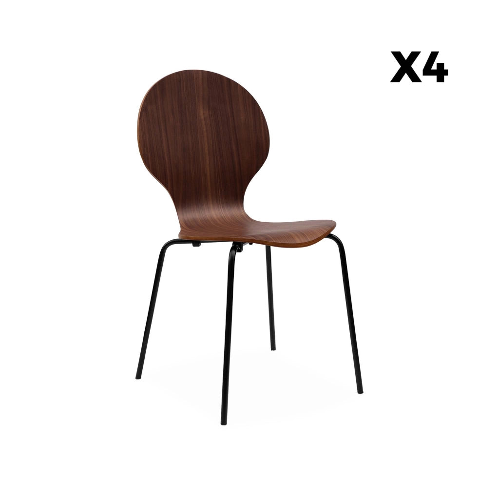 Sedie da pranzo in legno con gambe in acciaio, set di 4, marrone