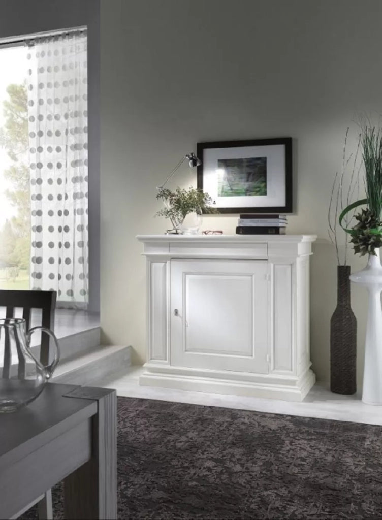 Madia credenza in legno 1 porta 1 cassetto shabby chic bianco l.125 p.57 h.113