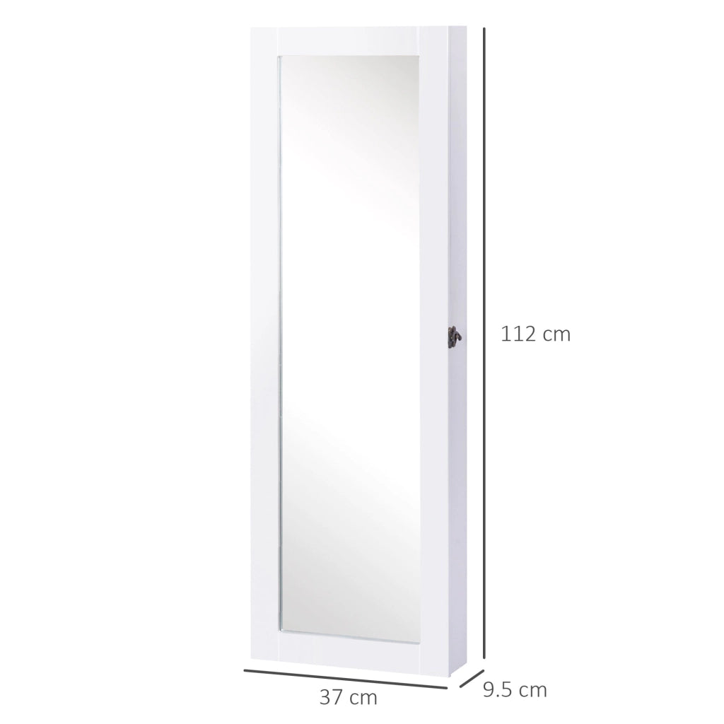 Specchiera Armadio Portagioielli da Parete in Legno MDF Bianco 37x9.5x112 cm
