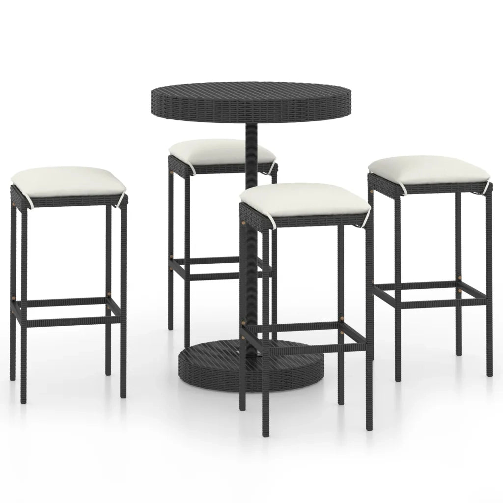 Set Bar da Giardino 5 pz con Cuscini Polyrattan Nero 3064762