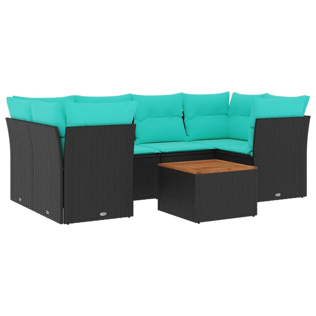Set Divani da Giardino 7 pz con Cuscini Nero in Polyrattan 3255826