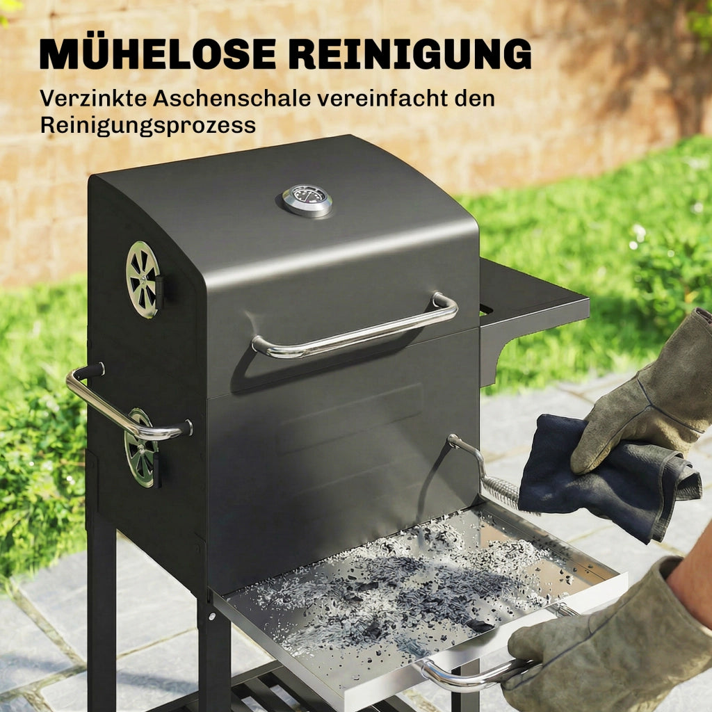Grill da Giardino Wagon ¨C Zephmum ¨C Grigio con Termometro e Tavolino Laterale
