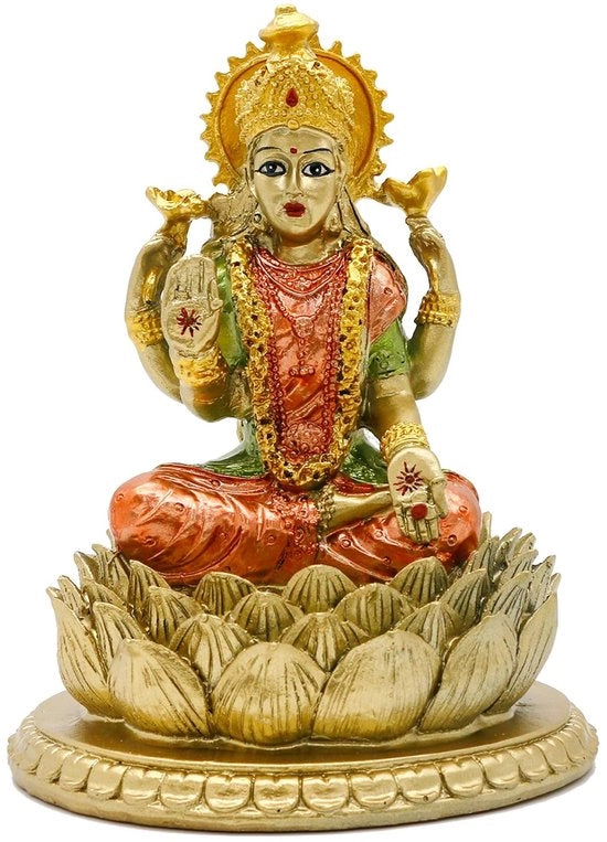 Statua Lakshmi in Antico Colorito - Dimensioni 6,3 cm - Realizzata in Poliressina - Decorazione per Interni