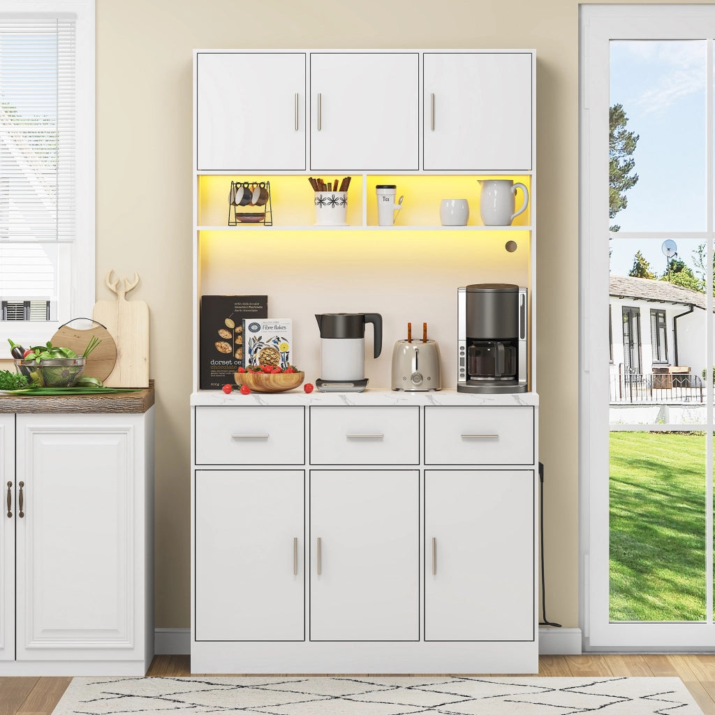 Credenza multifunzione con LED e prese USB 100 x 40 x 180 cm; bianco