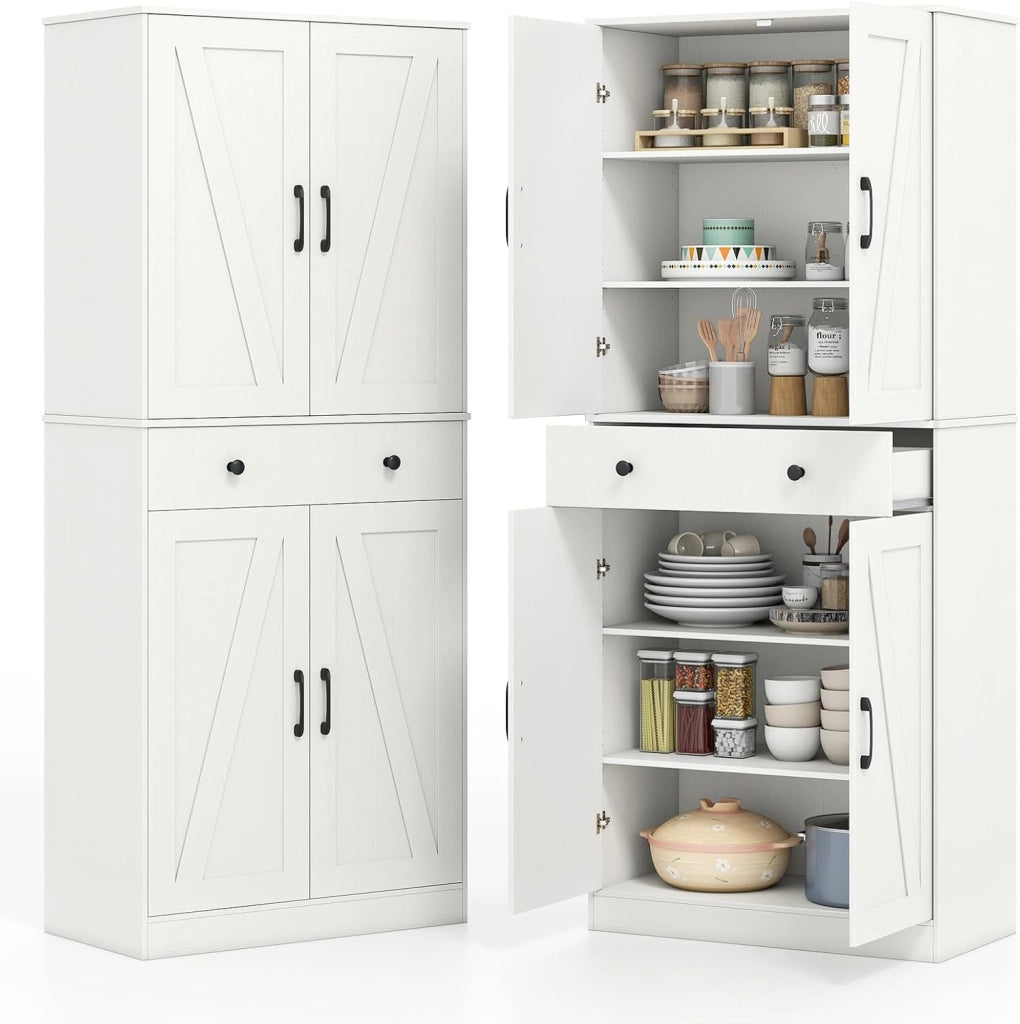 Armadio da cucina alto, 183 cm, buffet, da cucina, a buffet, con cassetto e ante, armadietto alto con ripiani regolabili, armadietto multiuso